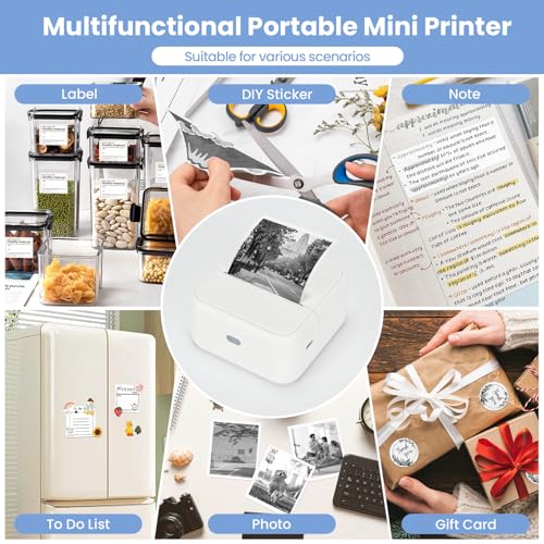 Sticker Printer with 4 Roll Paper Portable Thermal Inkless Printer (White)