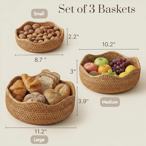 Rattan Bread Basket (Set of 3 (Small/Medium/Large) - Natural)