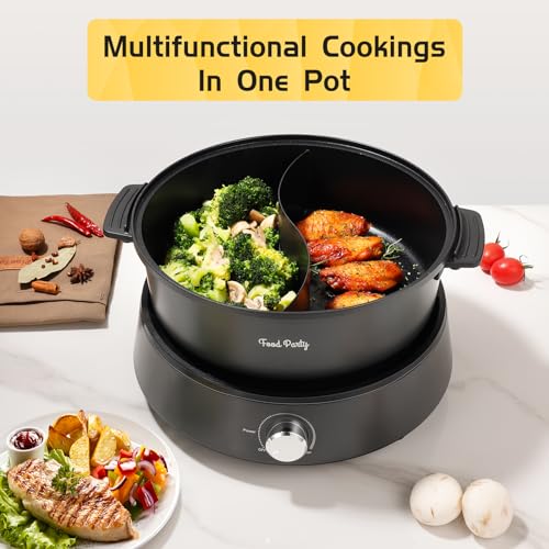Hot Pot Electric Upgraded Separable Shabu Shabu Pot with Divider Hotpot Pot Electric Cooker Dual Sided 110V 1350W Non