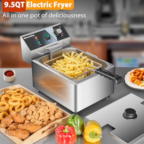 Electric Deep Fryer Commercial Deep Fryer With Basket 1800W Pounds Troperature Control and Timer Large capacity fryers for home use outdoor (9L 1800W)