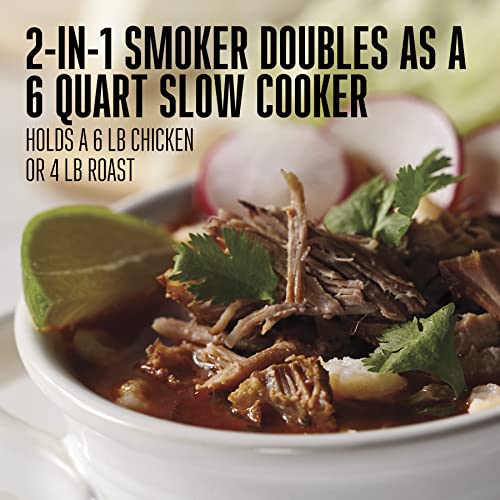 BRANDS 2-in-1 Indoor Electric Smoker & Programmable Slow Cooker, 6 Quart, With 3-Tier Smoking Rack for Meat, Cheese and More, Dishwasher Safe Crock, Temperature Probe, Black (03-2500-W) (Black (No Party Dipper) / 6 Quart)