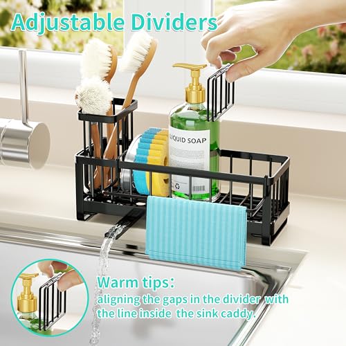 Sponge Holder for Kitchen Sink (Black / with Dishcloth Holder)