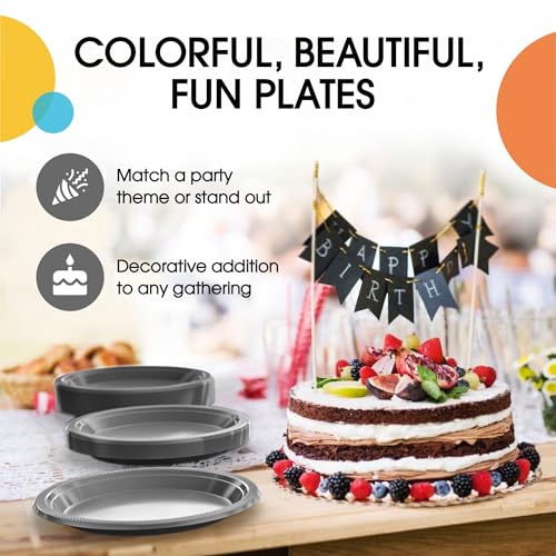 Silver Plastic Plates for Party 7 Silver Disposable Plates for Party Supplies 100 Pcs Plastic Dinnerware Sets Heavy Duty 350 GSM Disposable Dinnerware Set (7 inch / Silver)