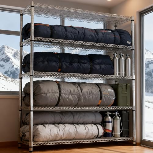 5 Tiers Shelf 3300 lbs Steel Storage Shelving Utility Shelving Unit Steel Organizer Wire Rack for Home (5 tier, 17.7" D x 59.1" W x 70.3" H / Chrome)