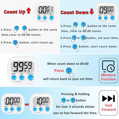 Digital Kitchen Classroom Timers for Kids Cooking 12pcs Wht Grn Pk