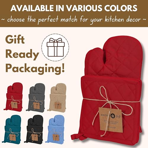 Pot Holders and Oven Mitts Sets for Kitchen Heat Resistant (Red)