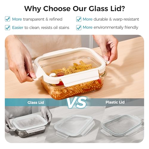 5 Pack Glass Food Storage Containers with Glass Lids & Air Vent (White / 35oz)