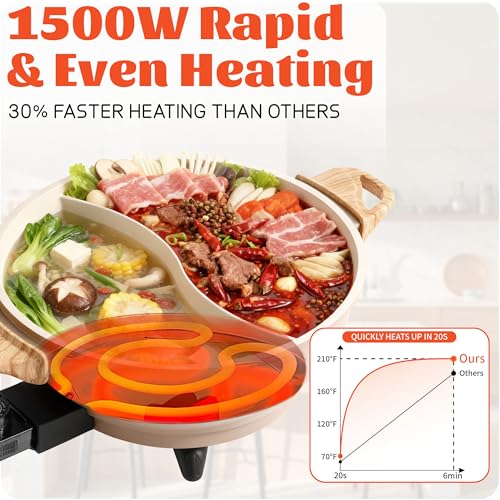 TWIN™ Dual ShabuShabu Electric Hot Pot Fast & Even Heat (Apricot / 4.5 Quarts)