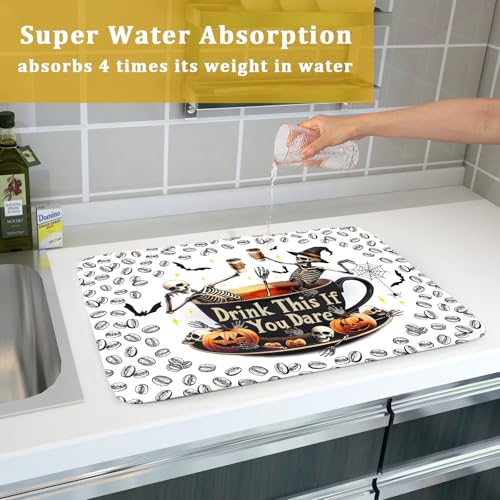 Skull Dead Coffee Dish Drying Pad 18 X 24 in for Halloween Decor (Dead Coffee White / 24" x 18")