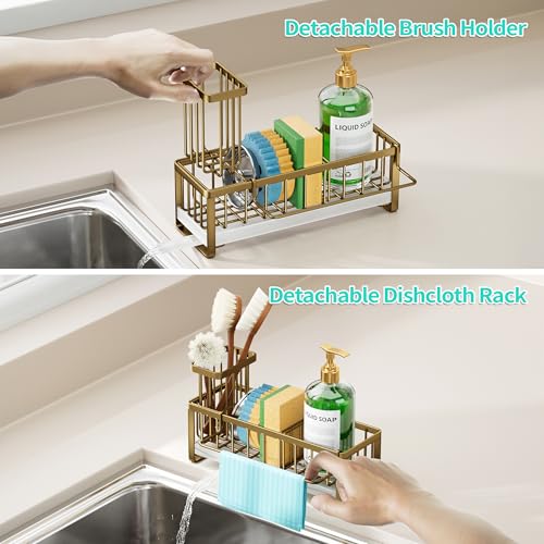 Sponge Holder for Kitchen Sink (Dark Gold / with Dishcloth Holder)