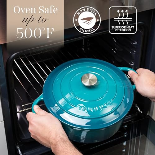 Cast Iron Dutch Oven with Lid (Teal / 7.3-Quart - Deep)