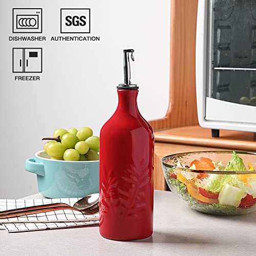 Sweejar Ceramic Olive Oil Dispenser Bottle (Red / 20 oz, Set of 1)