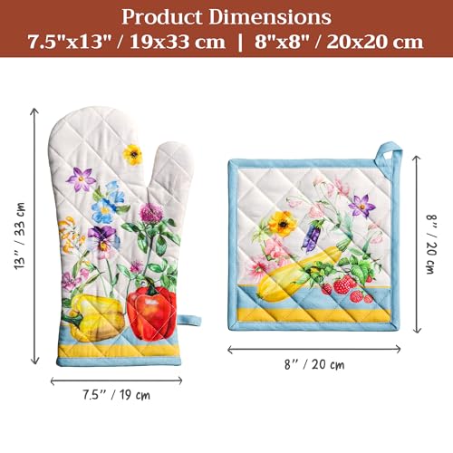 100% Cotton Oven Mitt & Pot Holder Set (042 - Giverny / 7.5" x 13" & 8" x 8" (Oven Mitt & Pot Holder))