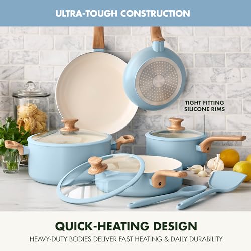 Rio Essence Wood 10 Piece Cookware Pots and Pans Set (10 Piece Cookware Pots and Pans Set / Blue Haze)