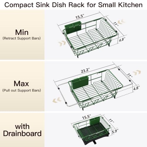 Green Dish Drying Rack in Sink with Drainboard and Utensil Holder (Green / For 12"-30"w Sink, with Drainboard)