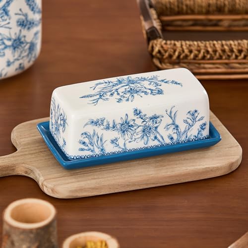 Blue Garden Toile De Jouy Ceramic Butter Dish with Lid (Blue Garden Toile De Jouy / Large)