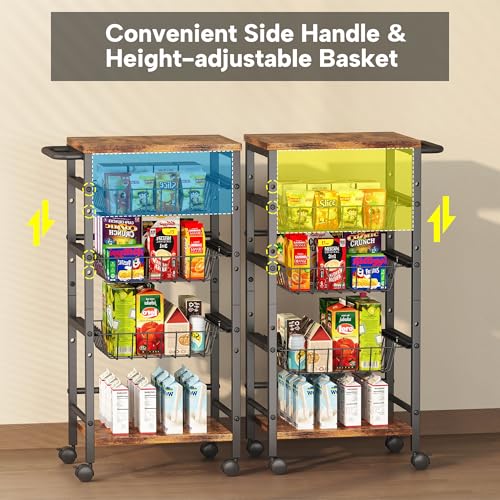 5 Tier Snack Organizer Cart with 3 Height Adjustable Pull