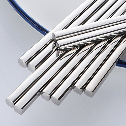 5 Pair Silver Stainless Steel Chopsticks (Silver)