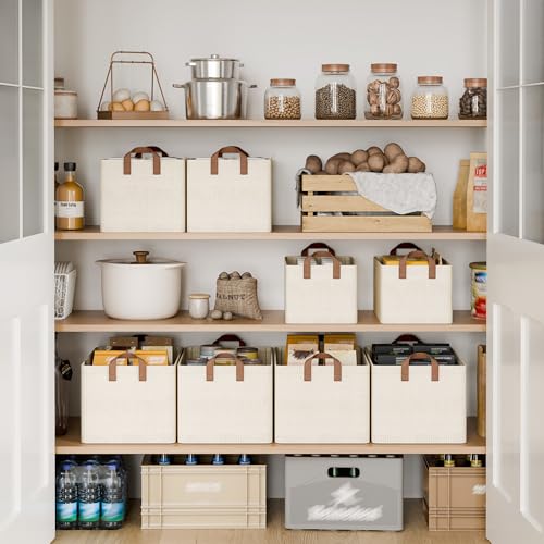 Closet Storage Bins (Beige（Texture） / 14 ¾" L x 10 ¼" W x 8 ¼" H)