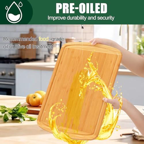 Bamboo Cutting Boards for Kitchen Set of 2 (Two-Tone / Set of 2)