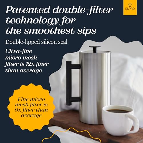 P6 32 Ounces French Press Coffee Maker (32 oz / Brushed Stainless Steel)