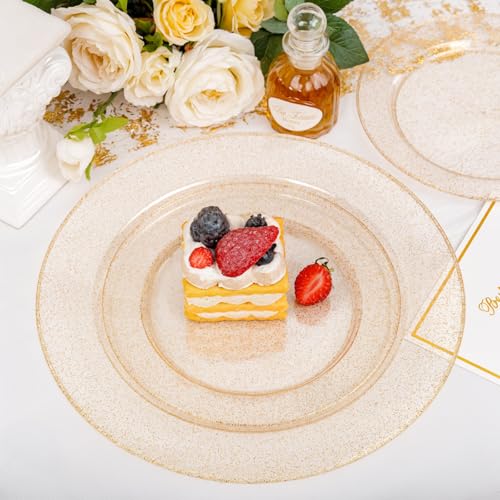 200 Pcs Gold Glitter Plastic Plates (Gold Glitter / 200 Pcs)