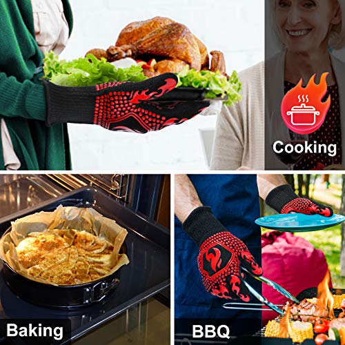 BBQ Gloves BBQ Accessories 1472℉ Extreme Heat Resistant (Red / One Size Fits Most(Regular Cuff))