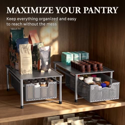 Stackable Cabinet Basket Drawer Organizer (1-Tier / Silver)