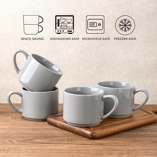 14 OZ Coffee Mugs Set of 6 (Gray / Set of 6(14 Ounces))