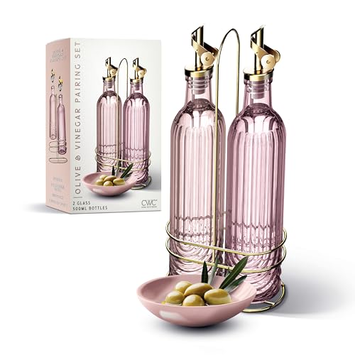 Glass Olive Oil Bottle Dispenser (Elegant Fluted / Pink)