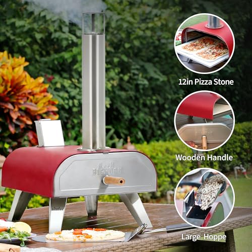 12" Multi Fuel Outdoor Pizza Oven Reach up to 1110℉ (Red)