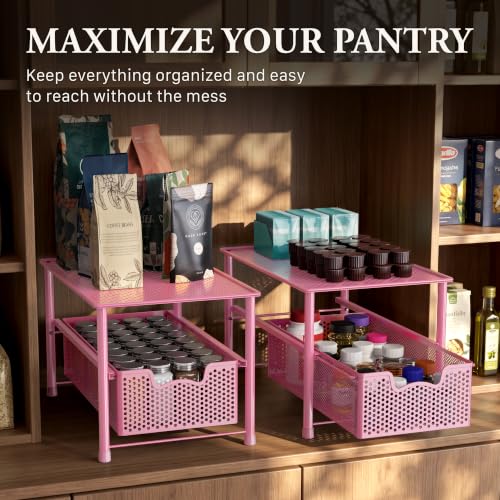 Stackable Under Sink Sliding Basket Drawer (Pink)
