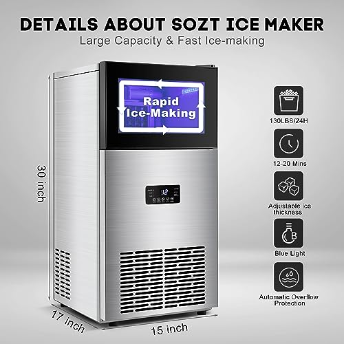 130LBS 24H Commercial Ice Maker Machine with 35LBS Capacity