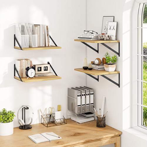 16W x 12D Deep Floating Shelves Set of 4 Oak (Oak With Black Metal Bracket / 16wx12dx5.8h)