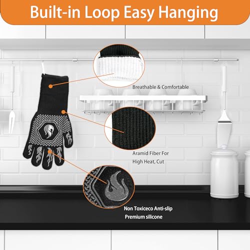 BBQ Gloves 1472F Heat Resistant Non (Gray)