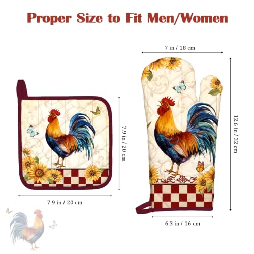 Rooster Oven Mitts and Pot Holders Set (Rooster / Oven Mitt x2 & Pot Holder x2)