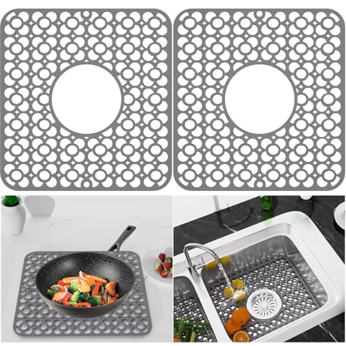 TOOVEM 2PCS Kitchen Sink Mats (11.5 x 12.25 inches Grey)