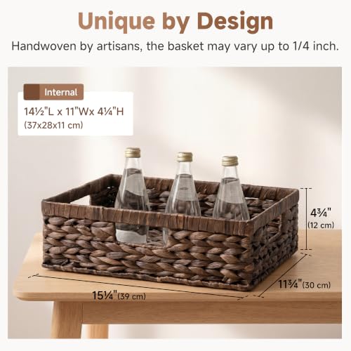 Large Wicker Storage Baskets for Shelves (Brown (Water Hyacinth) / 15¼"L x 11¾"W x 4¾"H)