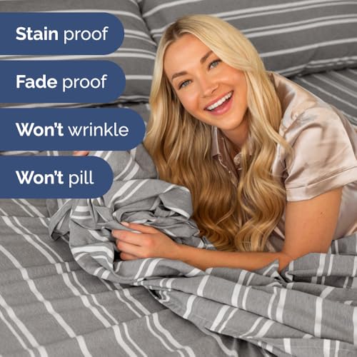 Short Queen Size 4 Piece Bed Sheet Set (41 - Grey Stripes 3 / Short Queen)
