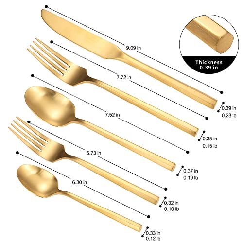 Matte Silverware Set Gold Flatware Set with Hexagon Handle 20 Pieces 18 (Matt gold)