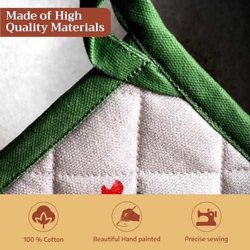 Pot Holders 100% Cotton Potholders (018 - Basse Cour / 8" x 8" (Pot Holder Pack of 1))