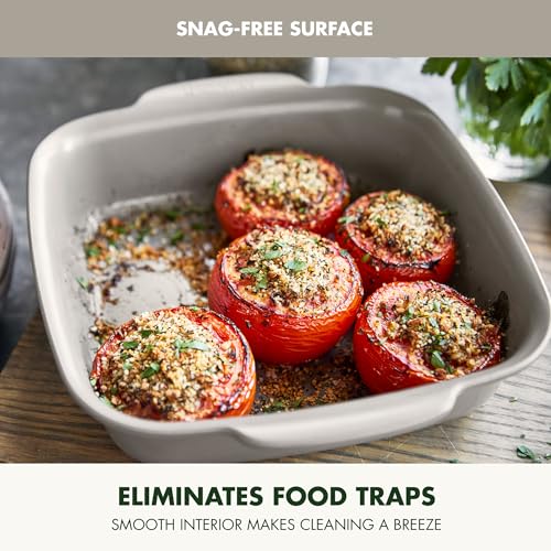 Premiere Ovenware Healthy Ceramic Nonstick 8" Square Cake Baking Pan (8" Square Cake Pan / Taupe)