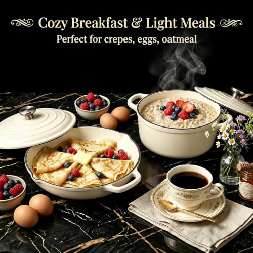 Nonstick Enameled Cast Iron Cookware Set (White F)