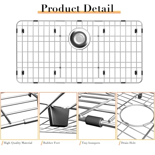 28-7/8" x 14-3/8" Stainless Steel Sink Protector, Sink Grate for Bottom (28-7/8''x14-3/8''/Rear Drain)