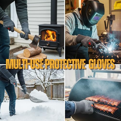Grill Gloves Heat Proof for Men Grilling BBQ Heat Resistant Gloves (Gray / Short Cuff - Medium Palm)