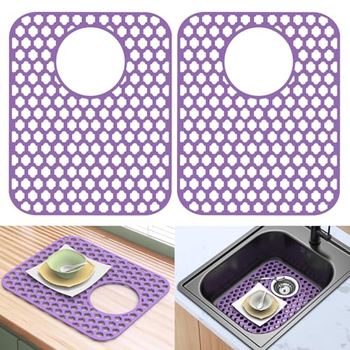 2 Pack Silicone Sink Protector Mat for Kitchen Sink Rear Drian Purple (2 Count)