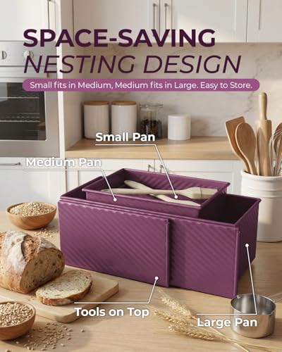 3 Piece Pullman Loaf Pan with Lid (Plum Purple / 2.2LB+1LB+0.5LB)