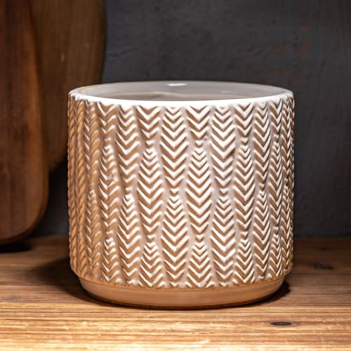 Utensil Holder Rustic Farmhouse Ceramic Utensil Crock for Countertop 5.3 (White)