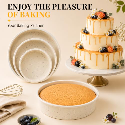 6/8/10 Inch Cake Pan Set, 3 Pack Silicone Mold with Steel Frame (Cream:3 PCS / 6/8/10 Inch – 3-Size Set)