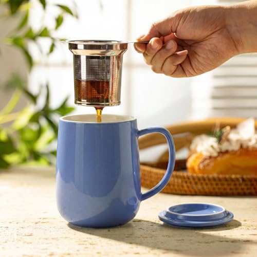 20 OZ Porcelain Tea Mug with Infuser and Lid (Dusty Blue)